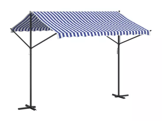 Auvent autoportant bleu et blanc 300x300 cm tissu et acier