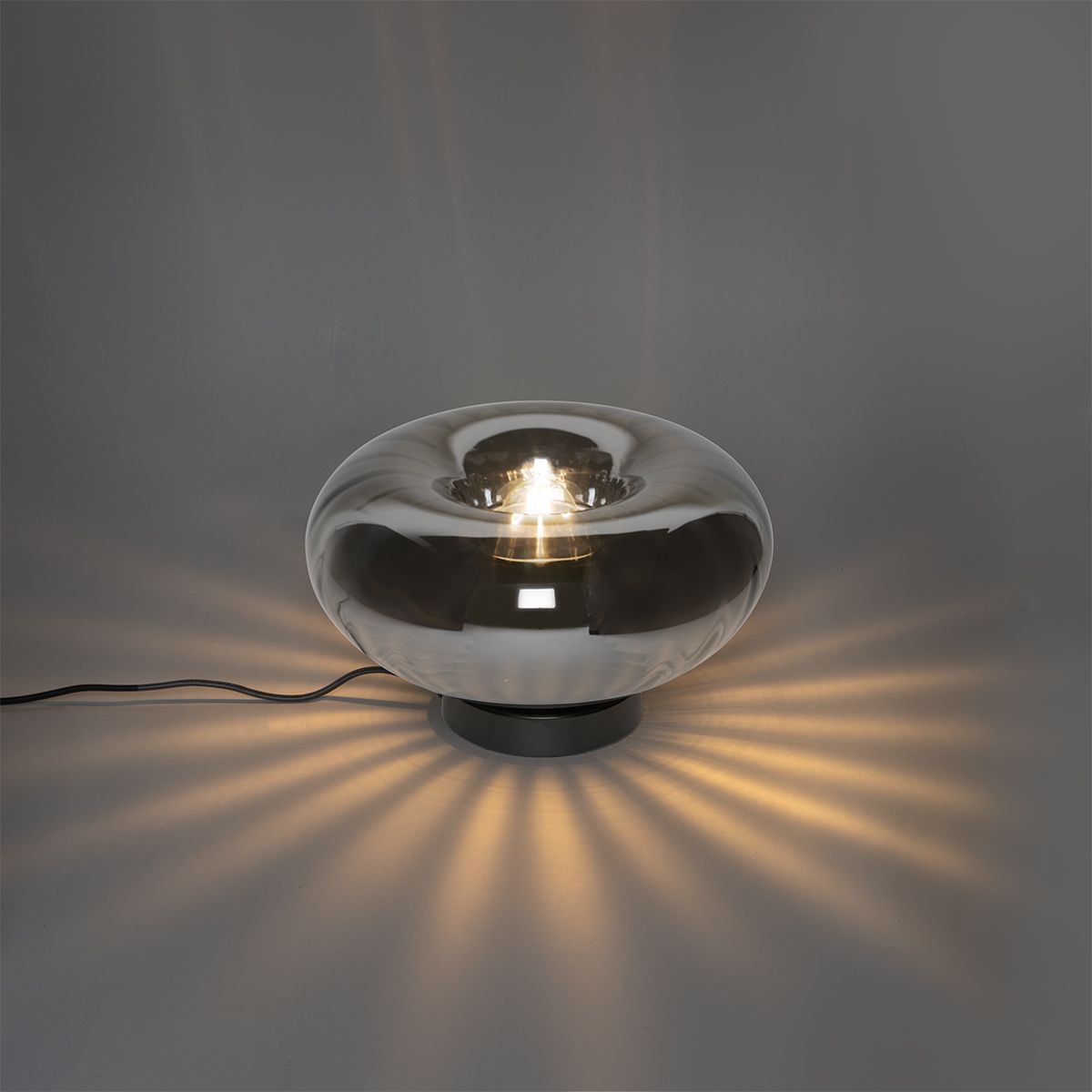 Art Deco tafellamp zwart met smoke glas - Ayesha