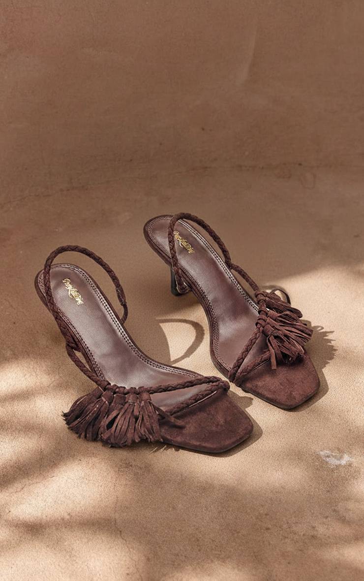 Chocolat Mules À Talons Avec Détails Pompons