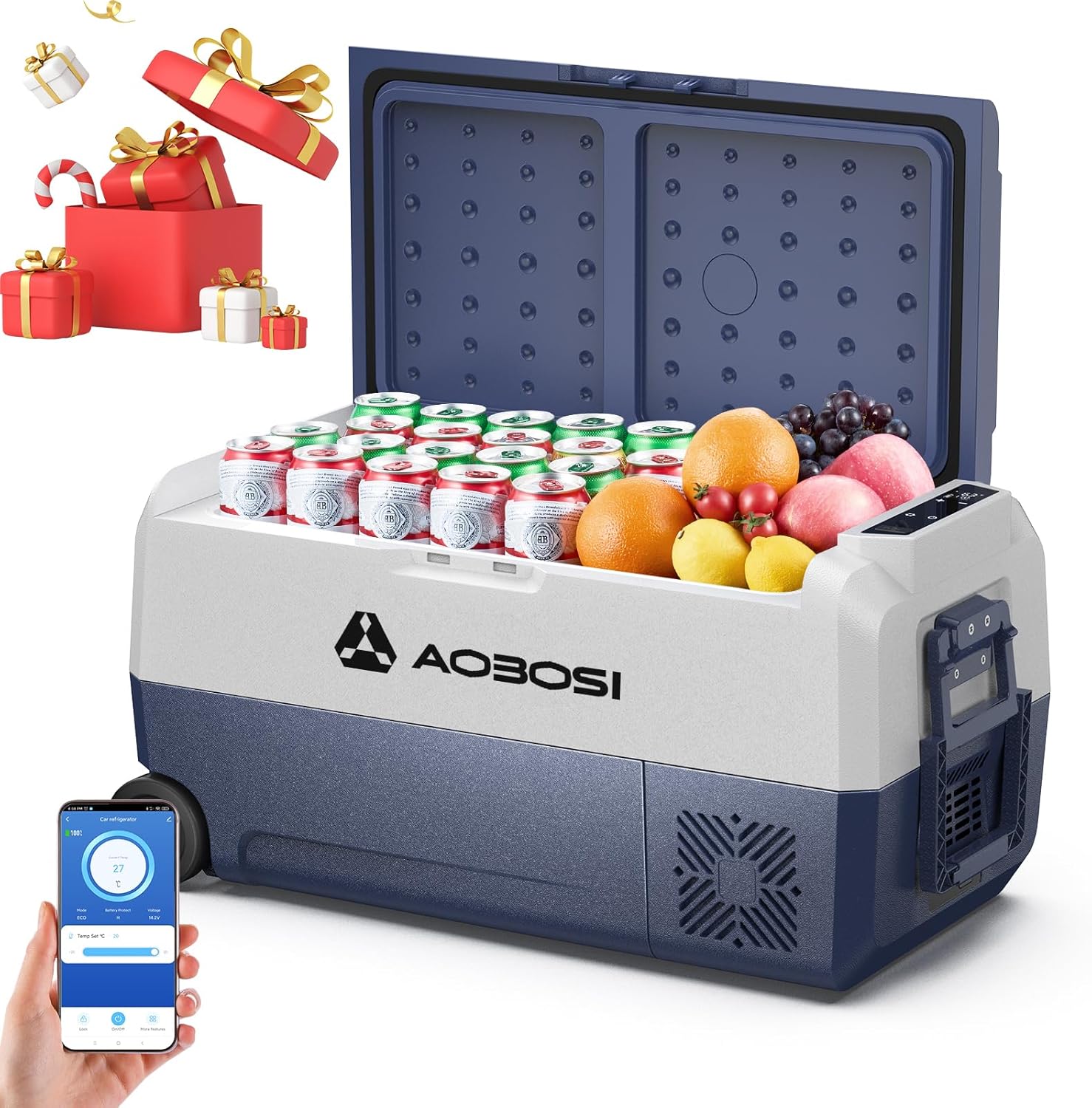 AAOBOSI Kompressor Kühlbox 36L, kühlbox Auto 12v 230v mit APP-Steuerung, -20℃ bis 20℃ Camping kühlschrank, für Wohnmobil, Boot, Autoreisen