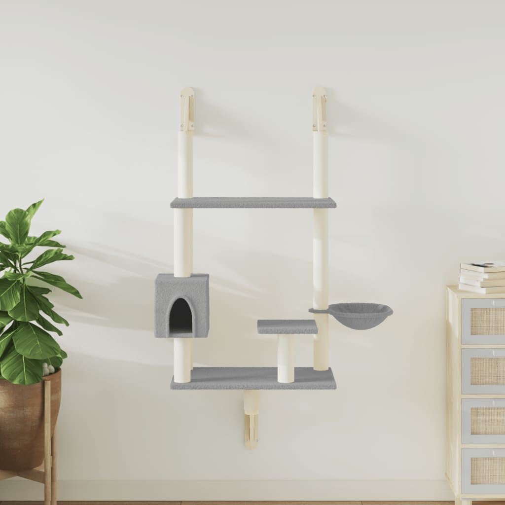 Arranhador de parede para gatos vidaXL, cinza claro, 153 cm
