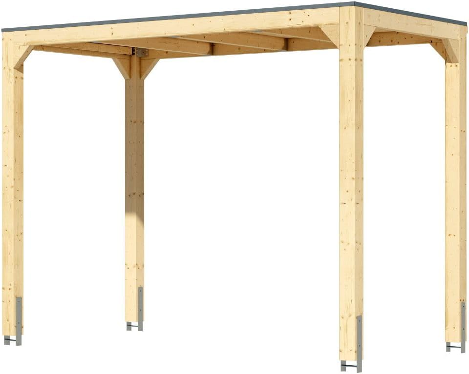 Karibu moderner Gartenpavillon mit Flachdach, Selbstklebender Dachfolie, wetterfest und stabil, für Garten, Terrasse und Outdoor-Bereich (Pavillon ohne Wände)