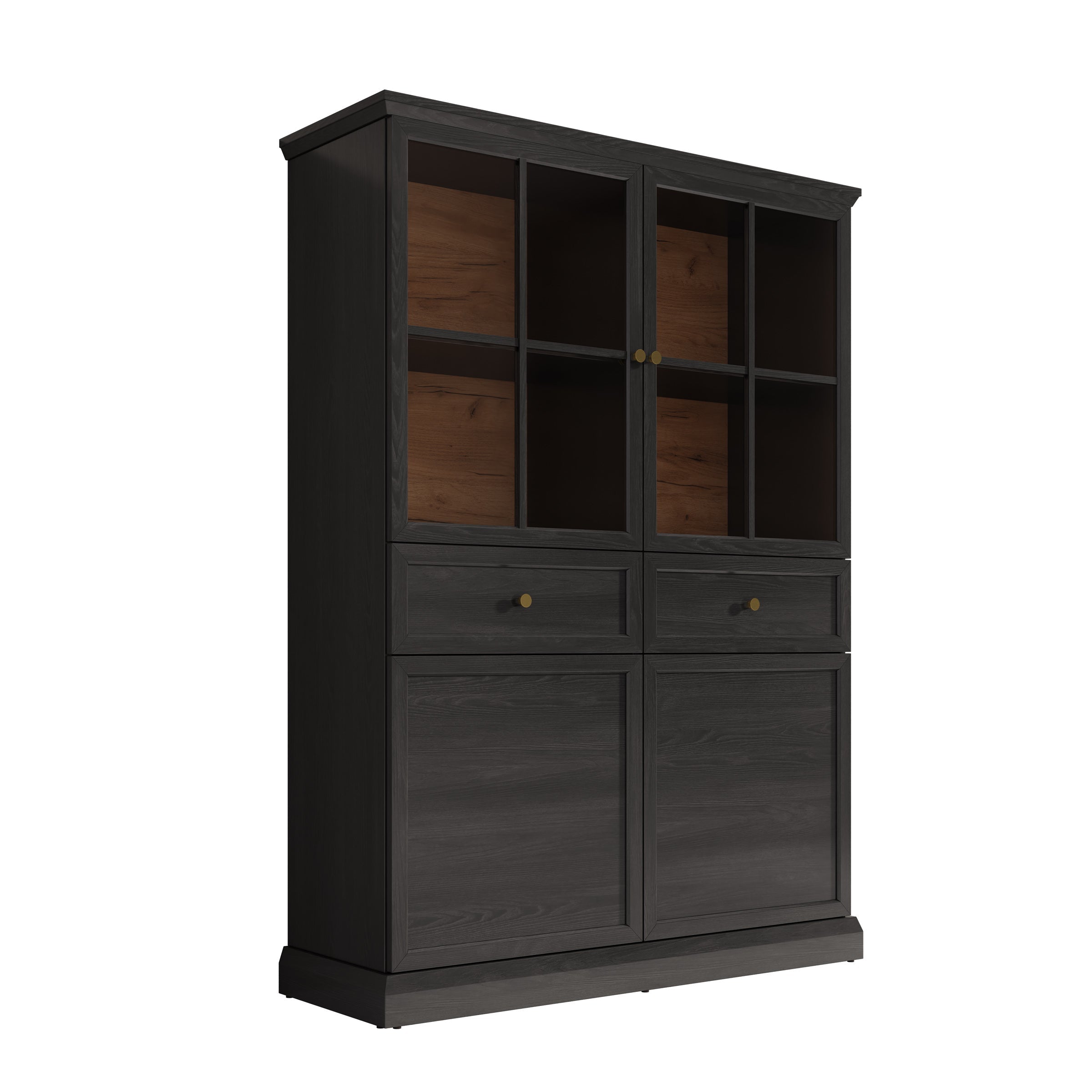 Meubella - Vitrinekast Leroy - Zwart eiken - 114 cm