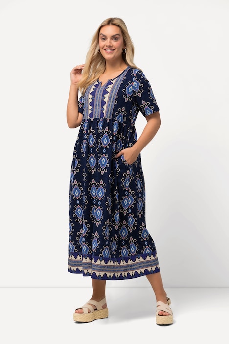 Midikleid, A-Linie, Tunika-Ausschnitt, Halbarm