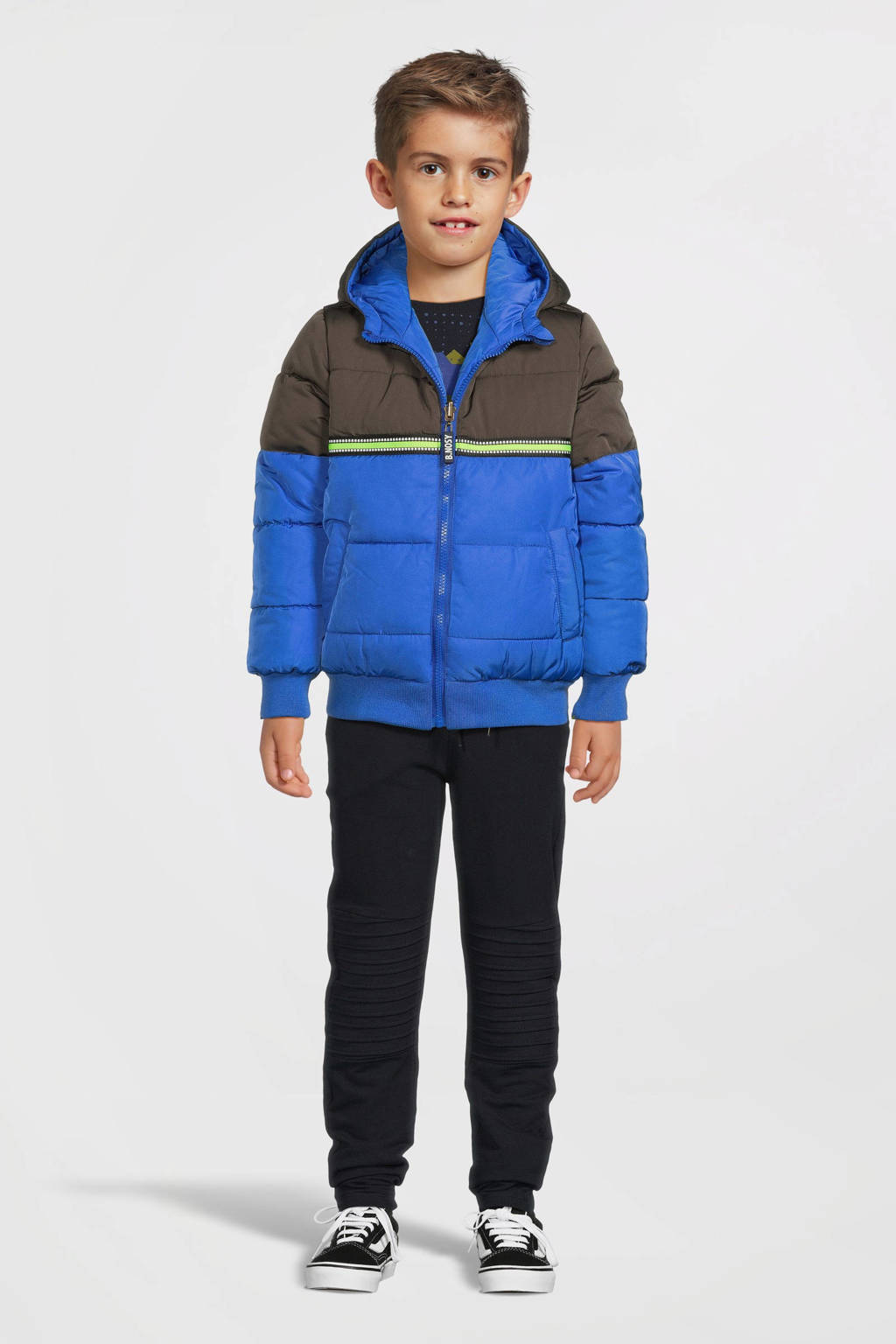 B.Nosy gestreepte reversible gewatteerde winterjas Joah kobatlblauw/zwart