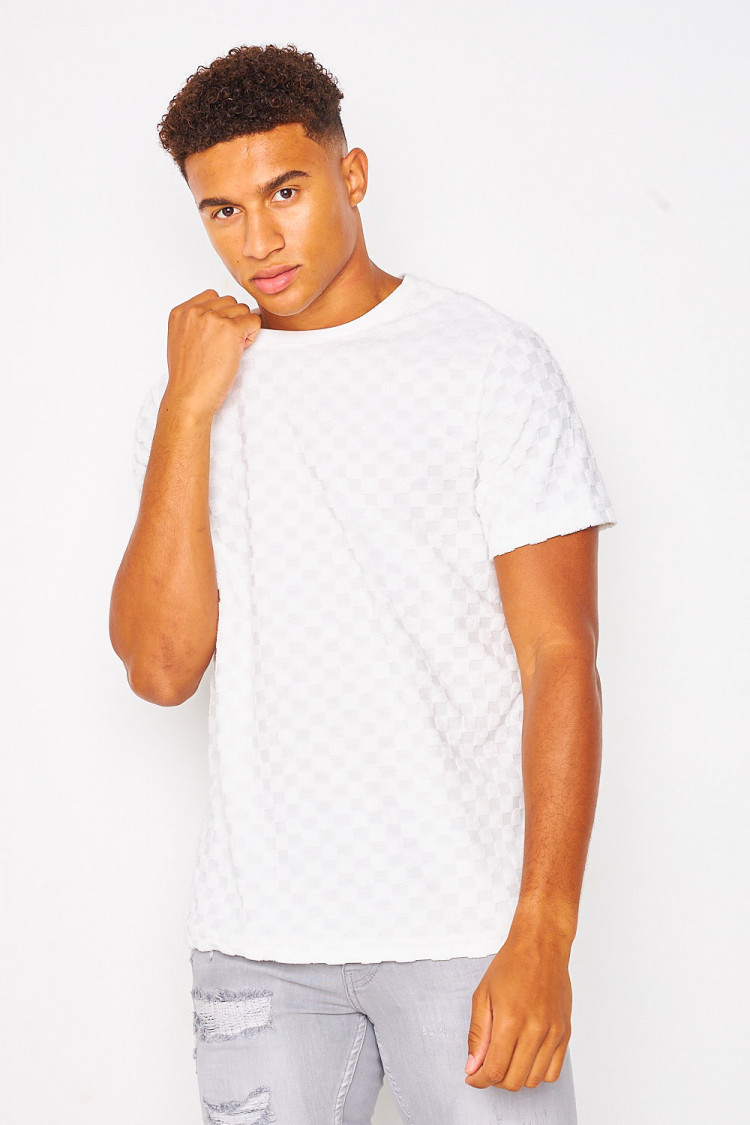 T-shirt blanc imprimé damier en relief