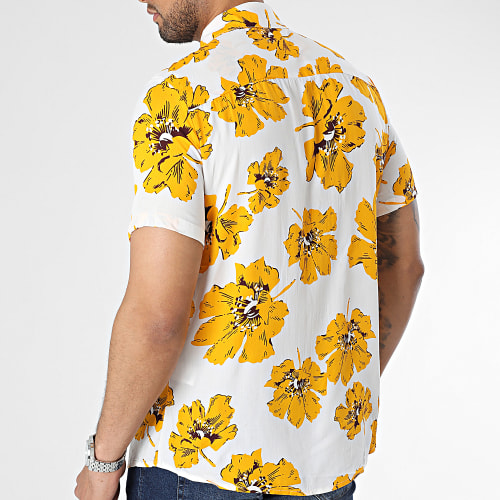 Chemise Manches Courtes Blanc Jaune Floral