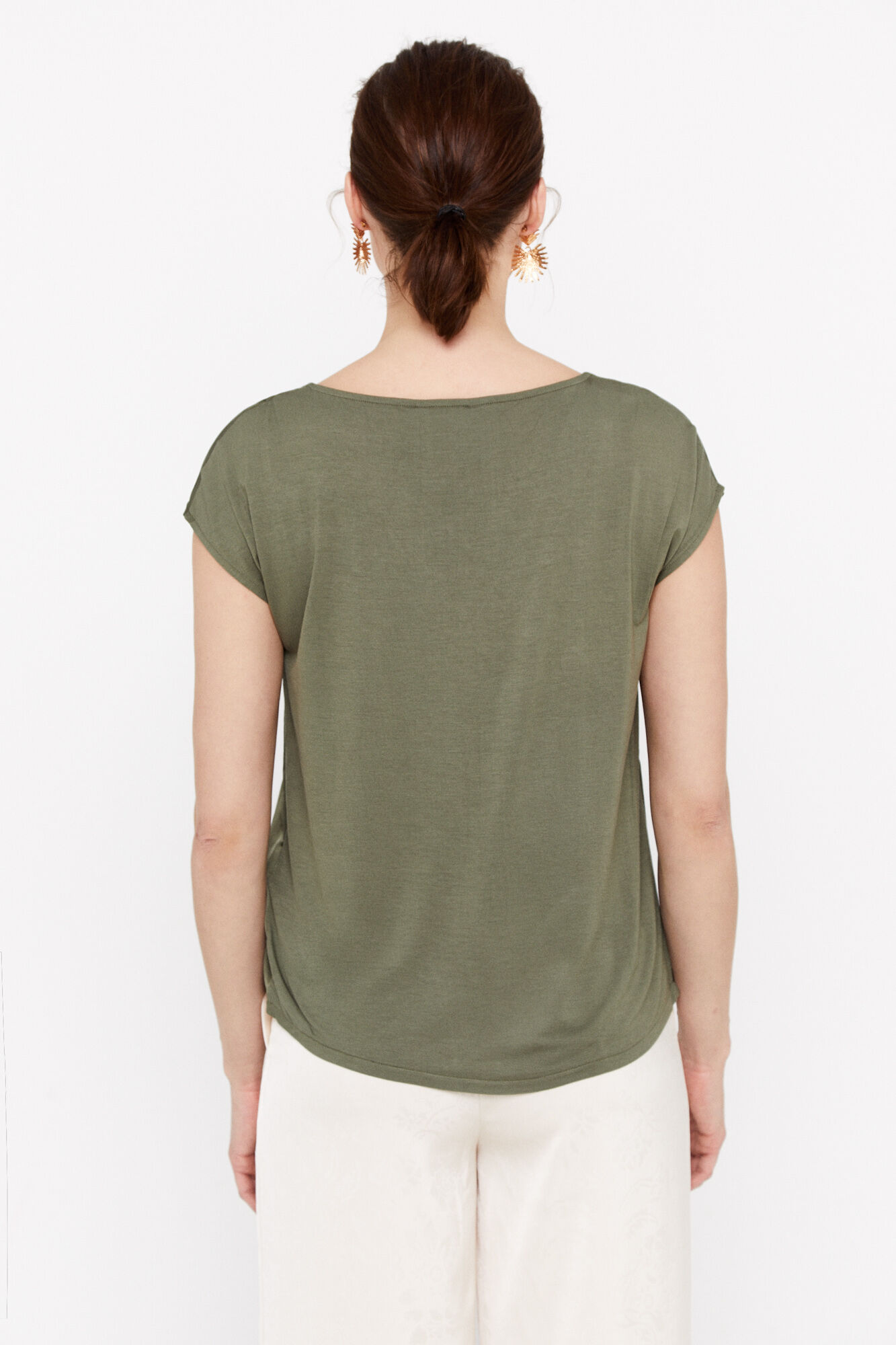 Blusa com detalhes em renda - Cáqui