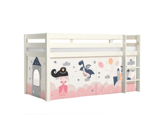 VIPACK - Lit mi-hauteur 90x200 sommier inclus housse fairy pino - bla...