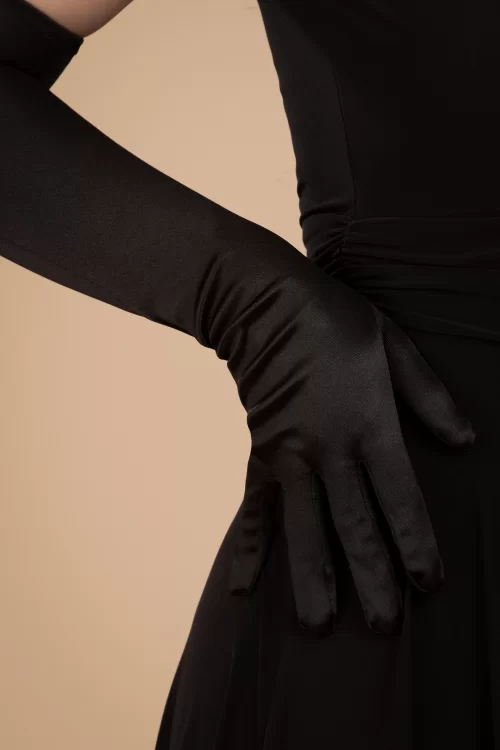 Pamela Mann Elegante lange satijnen handschoenen in zwart
