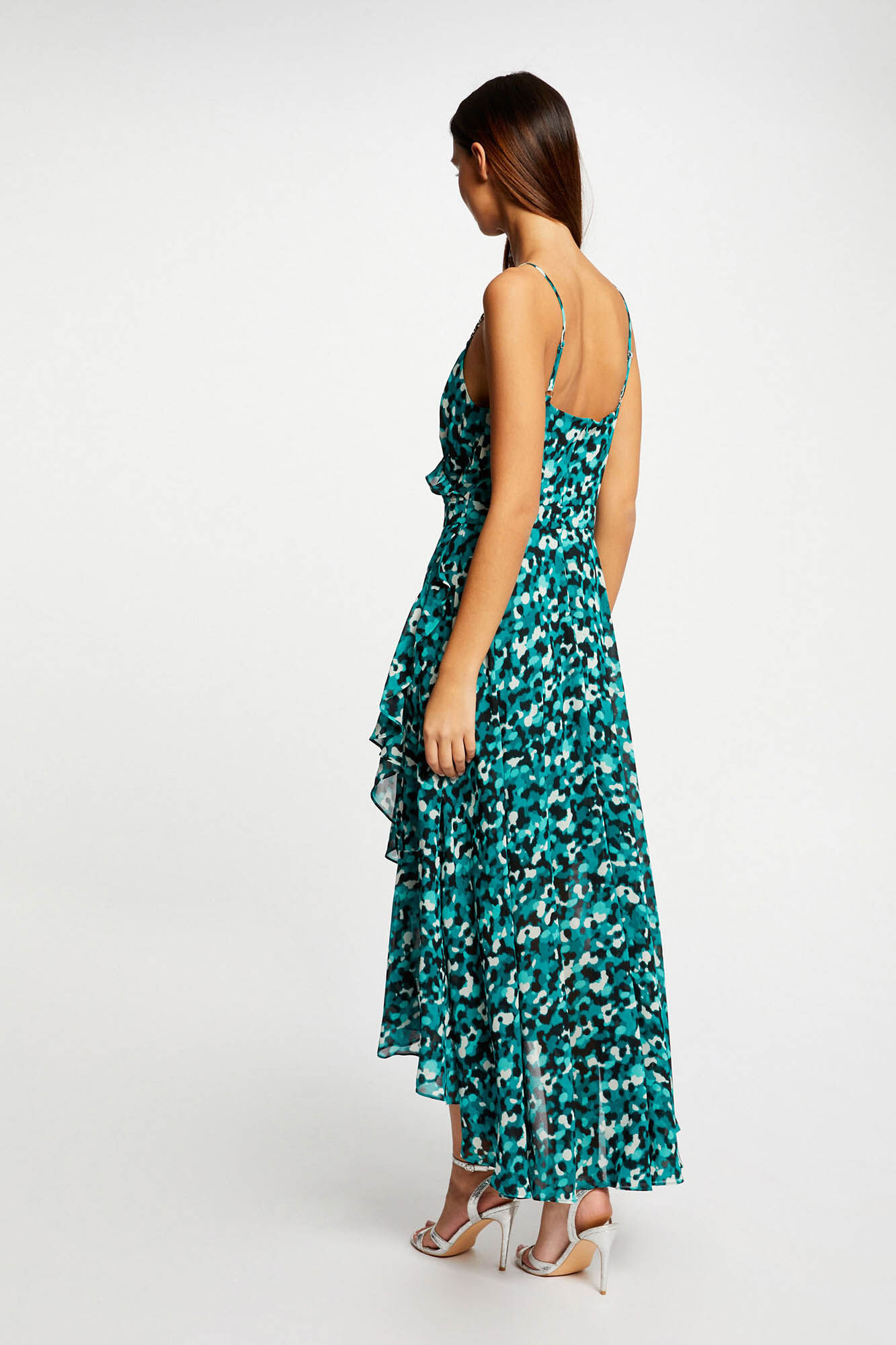 Vestido longo evasê estampado - Estampa verde
