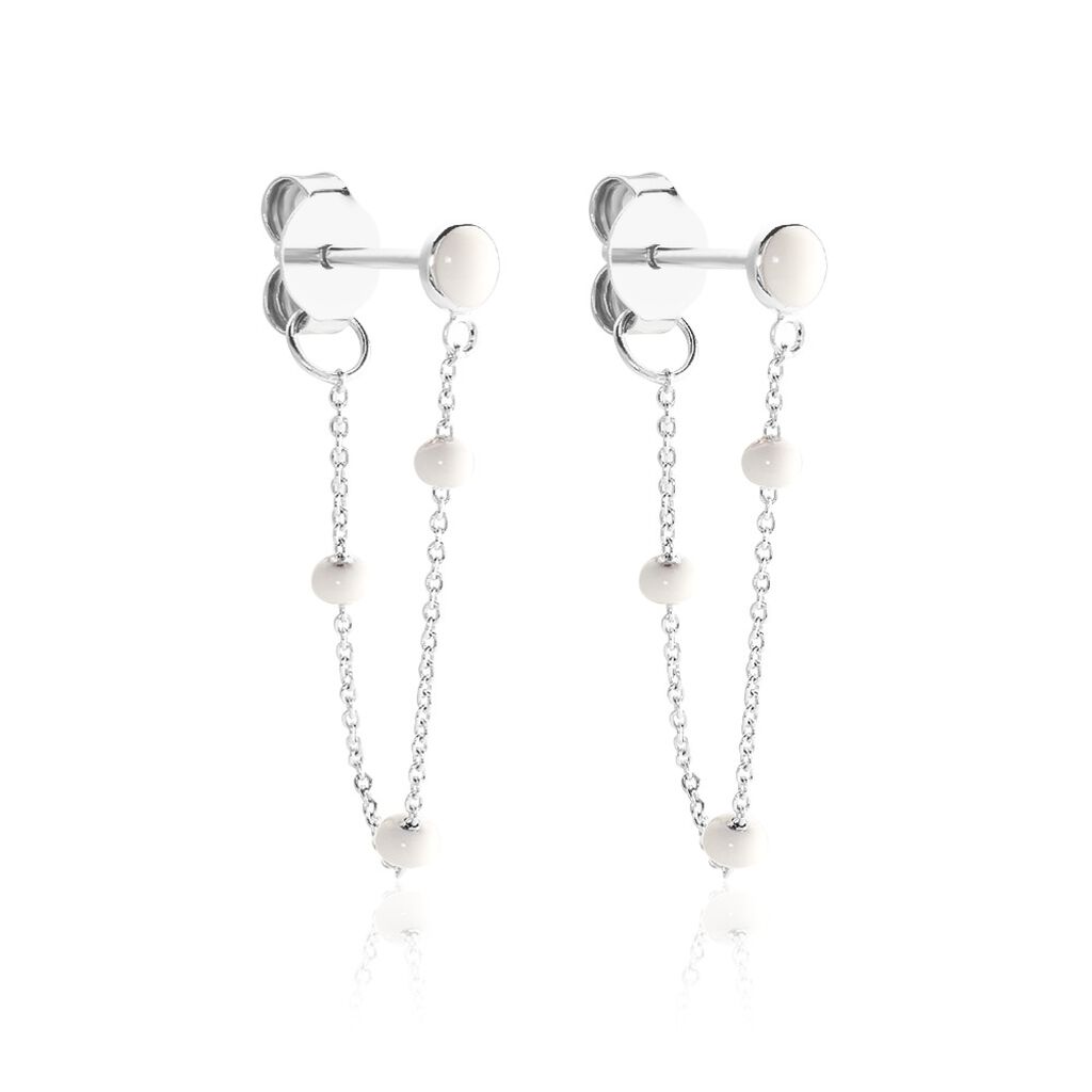 Boucles D'oreilles Pendantes Polka Argent Blanc