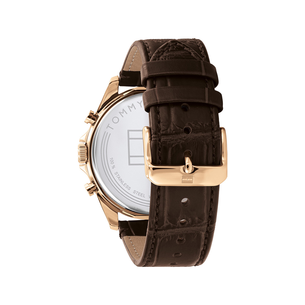 Montre Tommy Holfiger acier doré rose cuir marron