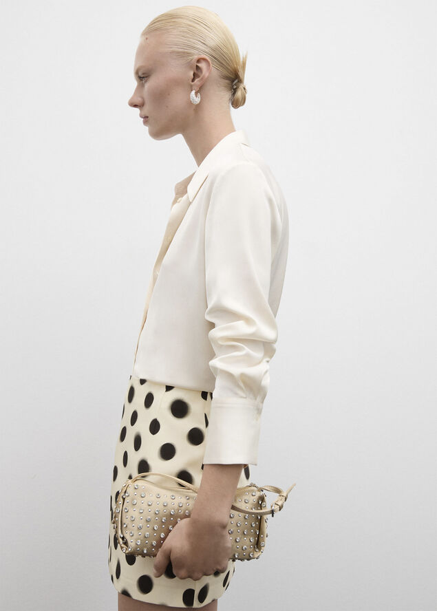 MANGO Polka dot satin mini skirt Light beige