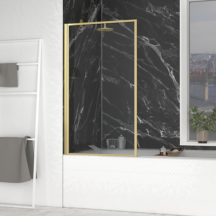 Pare-baignoire rabattable 140 x 80 cm, profilés alu doré brossé, Galedo Golden Edge