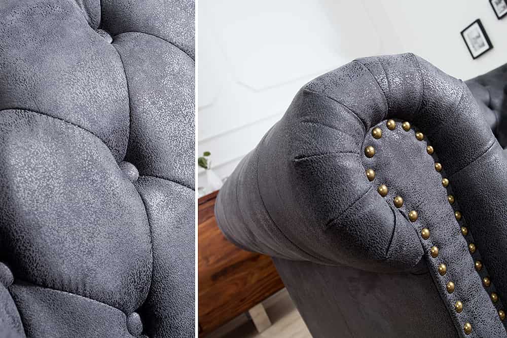 Design 3er Sofa CHESTERFIELD 200cm antik grau Federkern 3-Sitzer Loungesofa