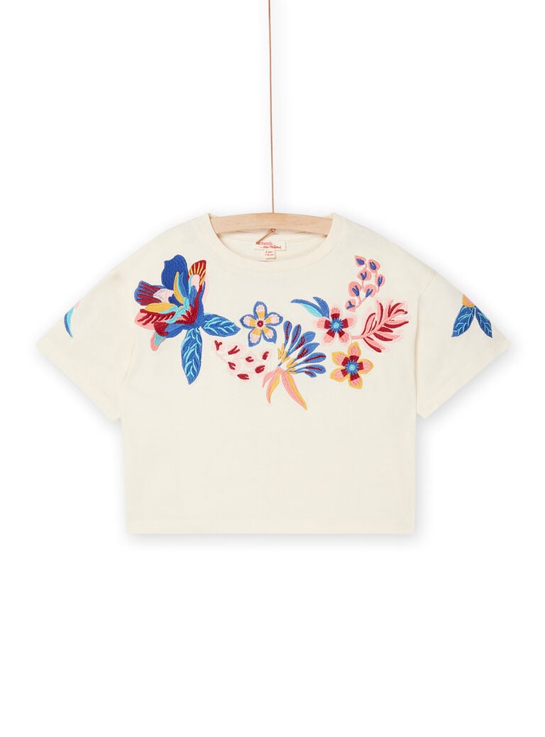 T-shirt écru foncé à motifs fleuris Enfant Fille
