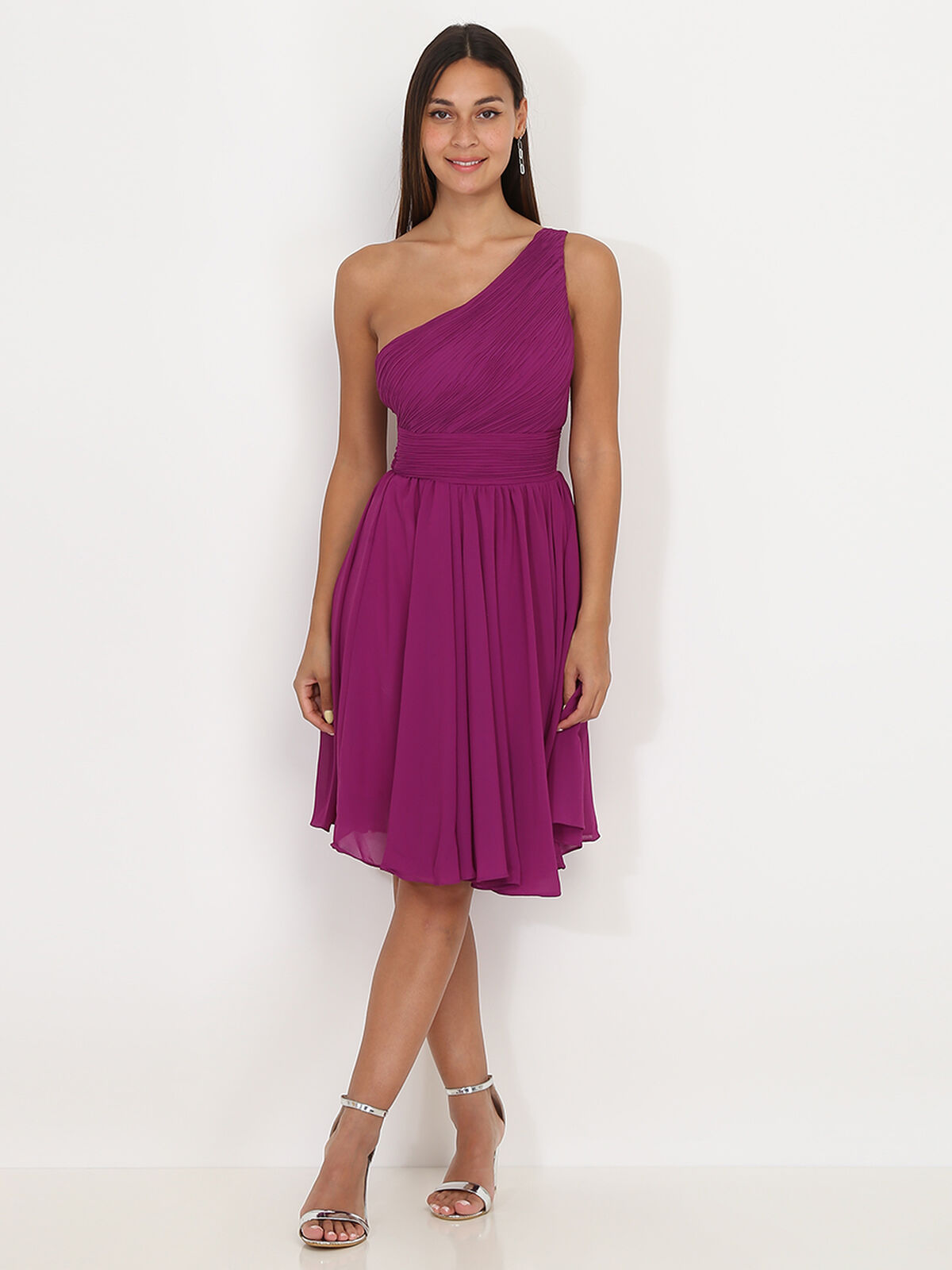 Robe asymétrique drapée- Violet