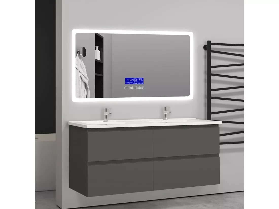 Meuble salle de bain anthracite avec 4 tiroirs à une fermeture amortie avec deux vasques à suspendre 120x46x52(L*W*H)cm