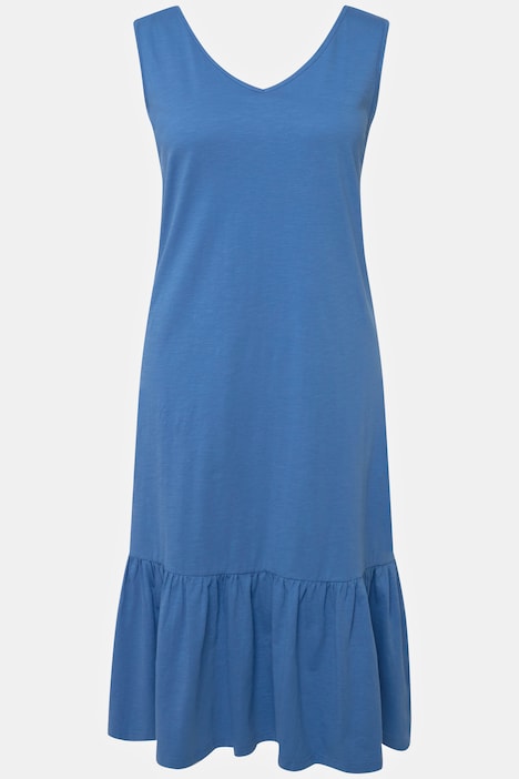 Midikleid, Volant, V-Ausschnitt, ärmellos, Biobaumwolle