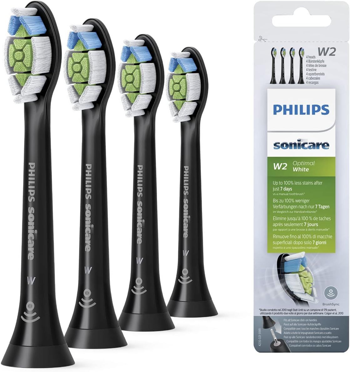 Philips Ersatz-Zahnbürsten HX6064/11 Sonicare Optimal White W2 schwarz 4-er