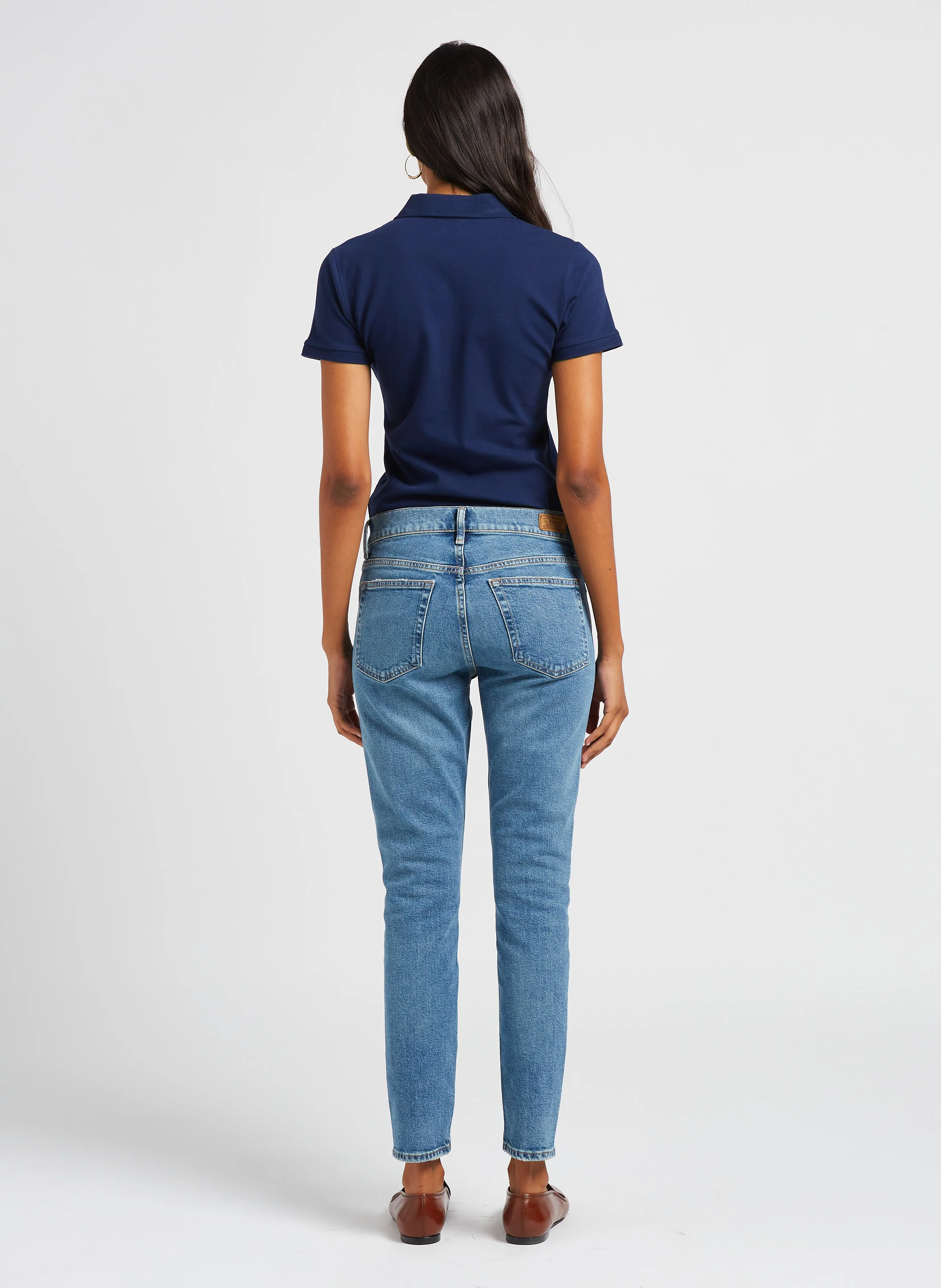 JULIE - Polo brodé en coton stretch | Bleu