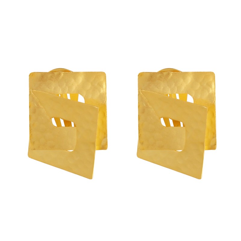 Boucles d'Oreilles Clip Laiton Doré Deux Carrés Entrelacés
