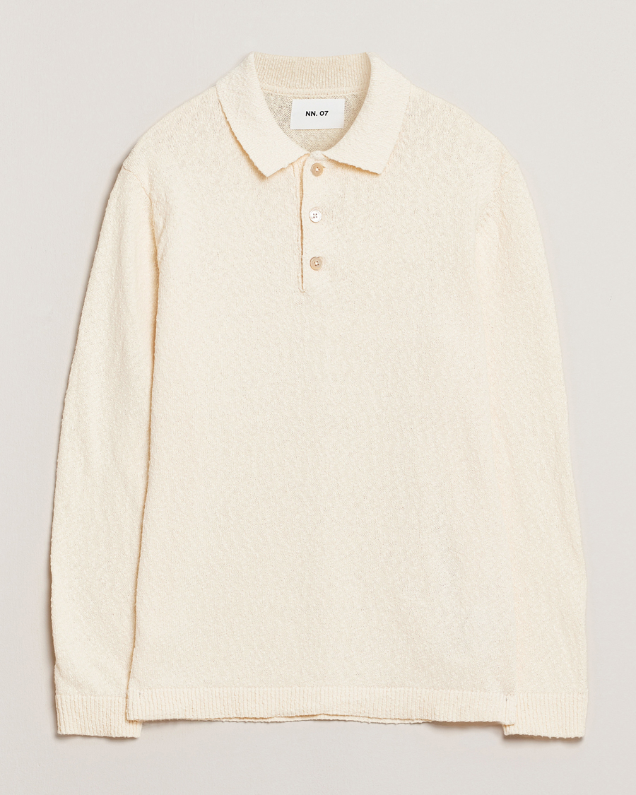 NN07 Randy Knitted Long Sleeve Polo Ecru