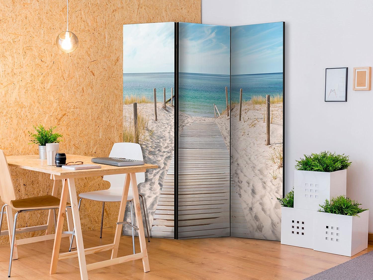 murando - Paravent Raumteiler Innen Strand am Meer 135x172 cm 3-teilig Einseitig Raumtrenner Raum Trennwand Holz Room Divider Mobiler Sichtschutz Spanische Wand Raum Natur Landschaft c-B-0362-z-b OD7823938