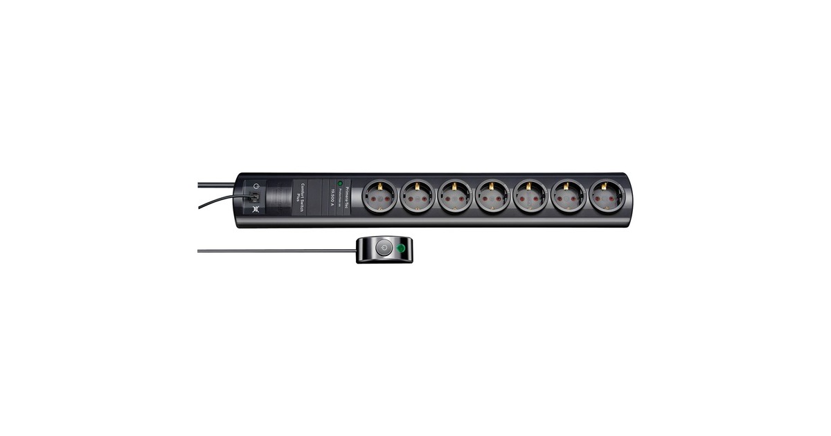 BrennenstuhlPrimera Tec Comfort Switch Plus 7-voudige stekkerdoos stekkerdoos  (Zwart, 19.500A Overspanningsbeveiliging, externe schakelaar)
