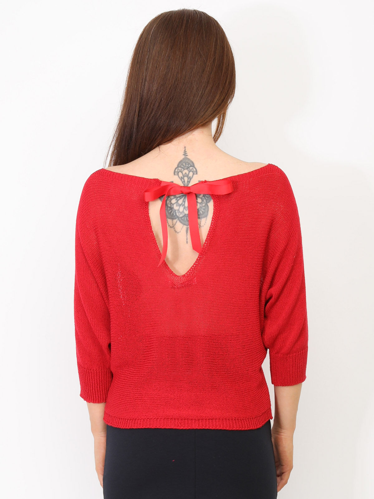Pull chauve-souris à ruban- Rouge