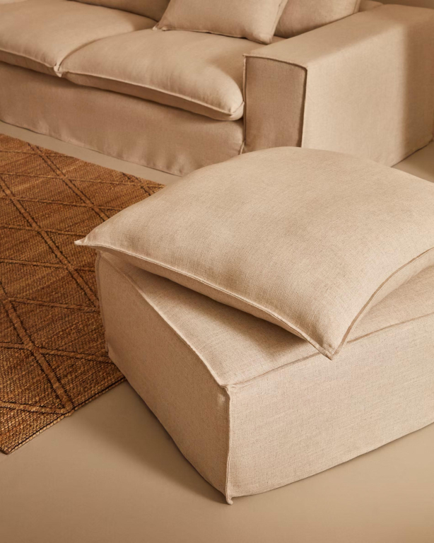 Kave Home Anarela poef 80x80 beige linnen