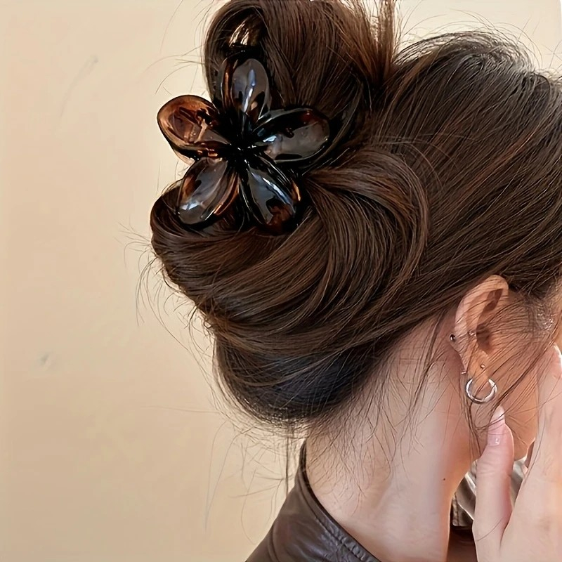 (8cm) Haarspange Klammer Krallen Clip Haar Accessoire Blume - Braun