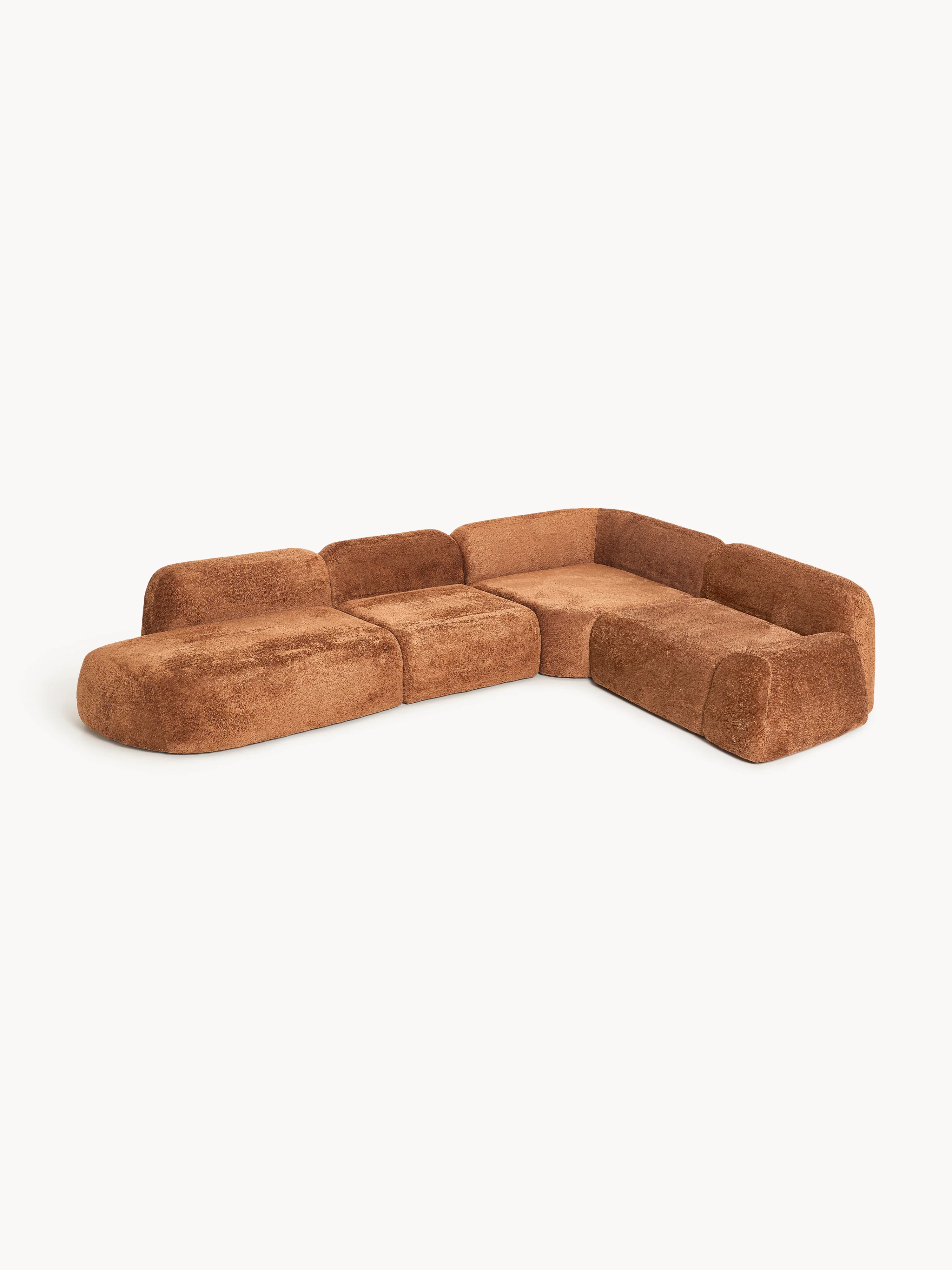 XL modulaire teddy bouclé hoekbank Wolke (4-zits) met chaise longue