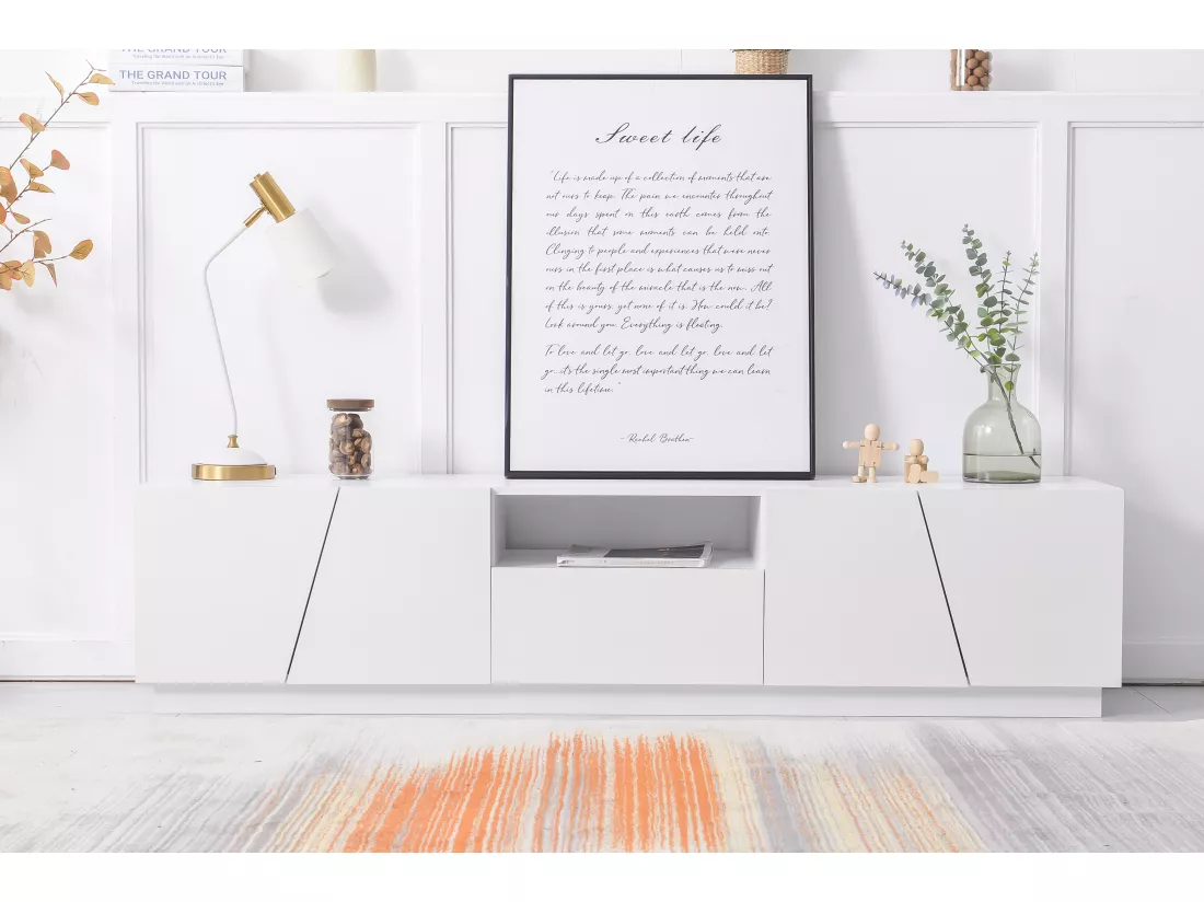 Meuble tv moderne en patchwork de 170 cm - style diagonale blanc