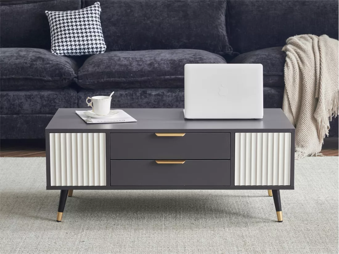 Table basse - avec 2 portes et 2 tiroirs - Gris