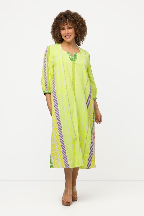 Kaftan, Ethnomuster, A-Linie, Tunika-Ausschnitt, 3/4-Arm