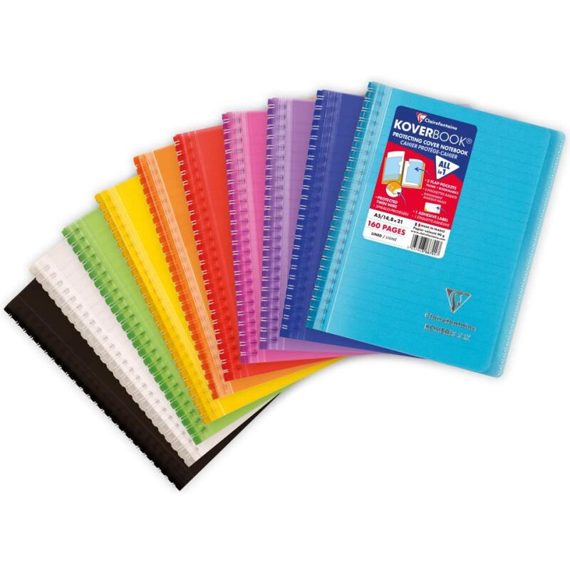 Carnet reliure intégrale enveloppante Koverbook A5 160 pages ligné couverture polypropylène transparent - Assortis