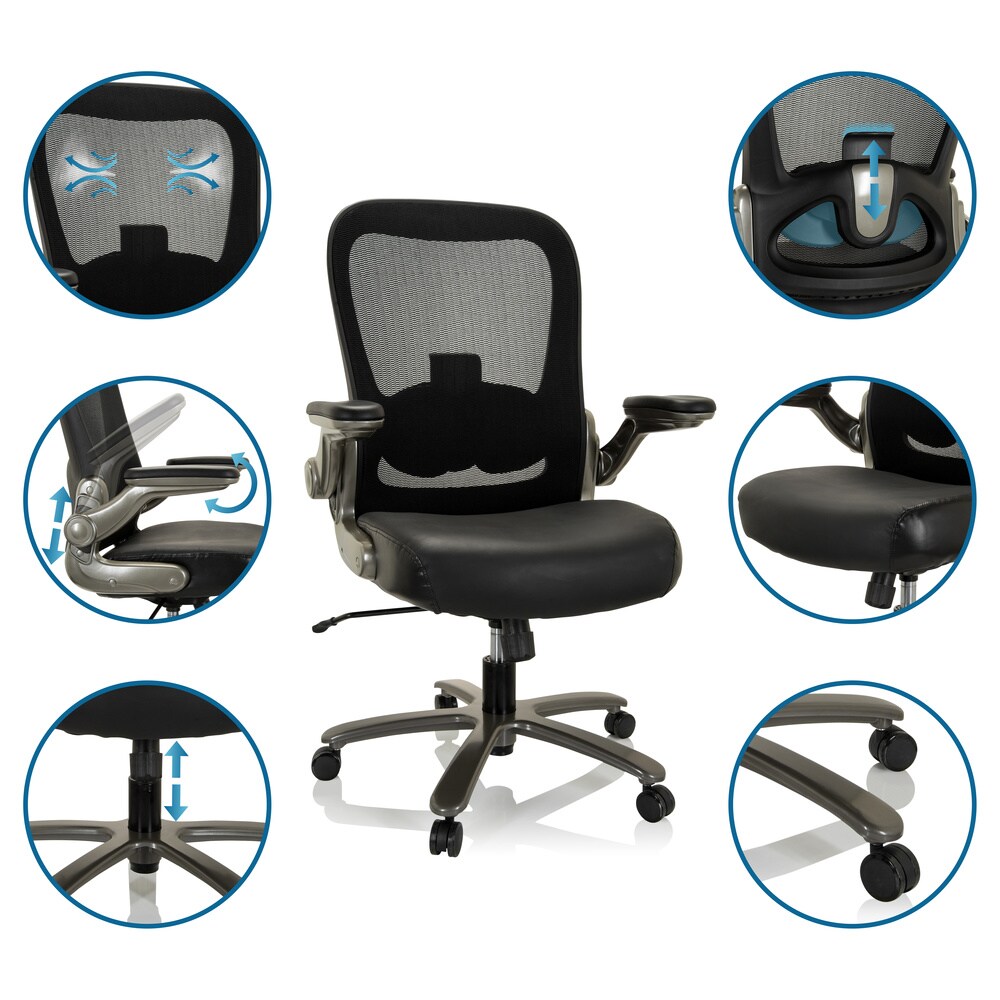 XXL Drehstuhl INSTRUCTOR XXL T I Netzstoff/Leder mit abklappbaren Armlehnen hjh OFFICE