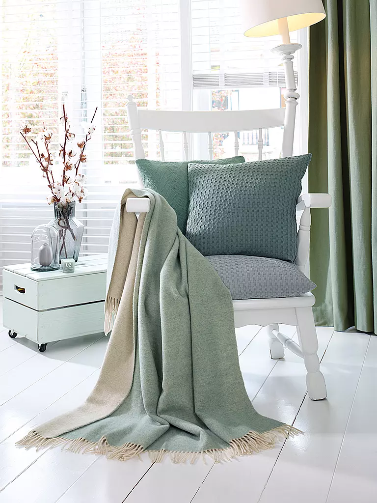 BIEDERLACK Wohndecke Plaid CASHMERE 130x170cm Malva/Creme hellgrün