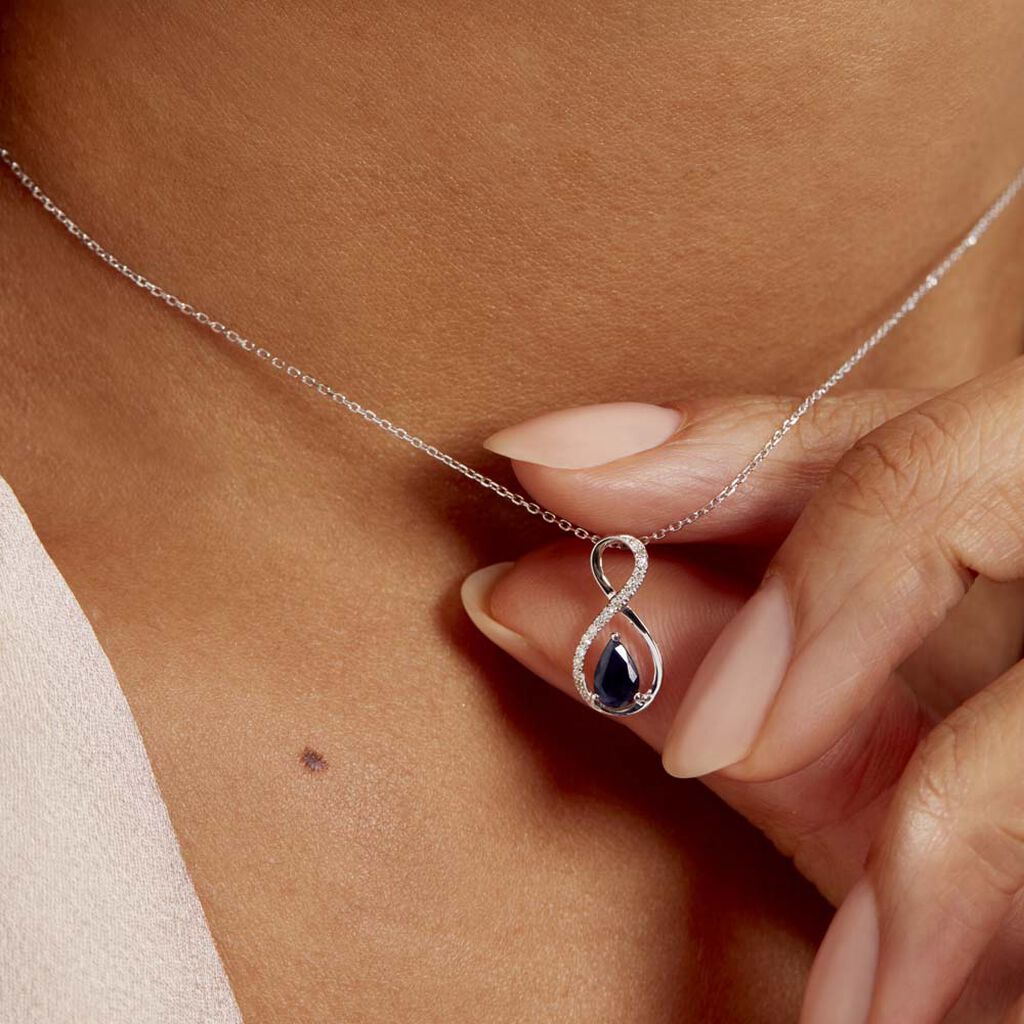 Collier Odessa Or Blanc Saphir Diamant