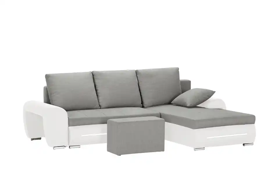 Ecksofa Emma rechts Weiß, Hellgrau