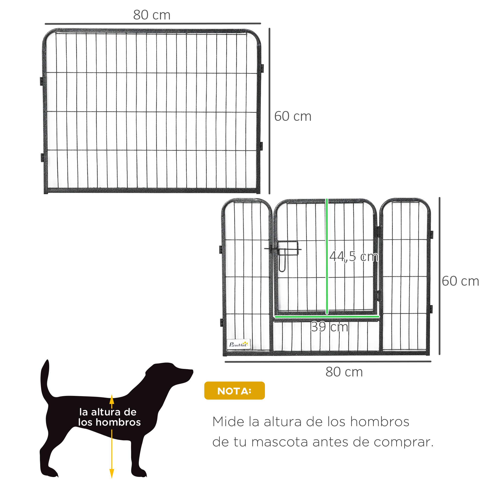 Parque para cães PawHut com 12 painéis, modelo faça você mesmo, com 2 portas, para uso interno e externo, em aço, 80x60 cm, preto.