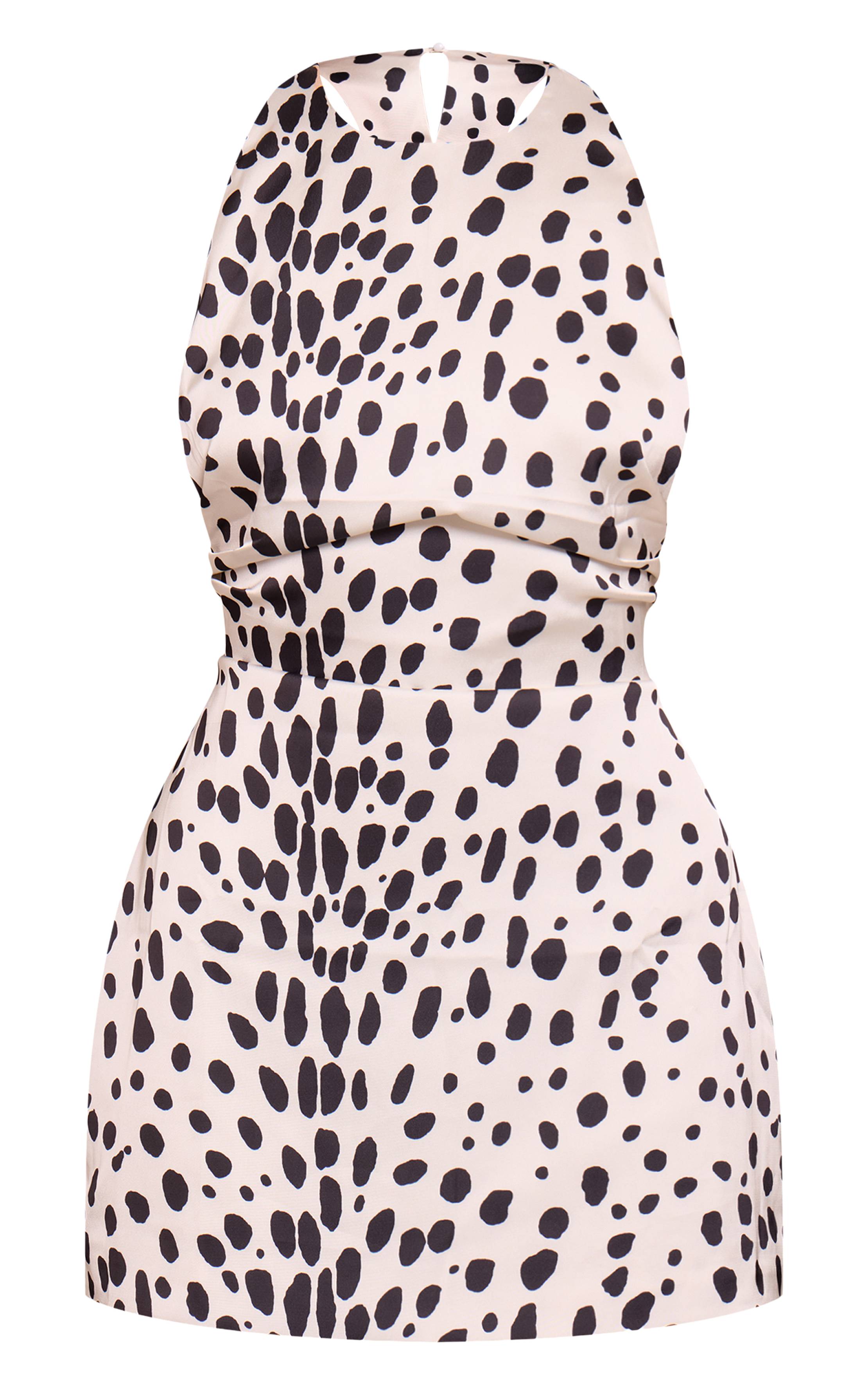 Noir Robe Droite En Satin Imprimé Dalmatien À Col Licou Avec Découpe Dos