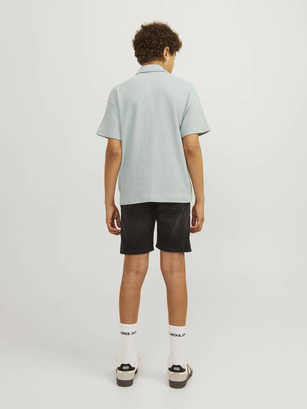 JACK & JONES overhemd JORJASPER BUTTON THROUGH SHIRT SS JNR grijsgroen