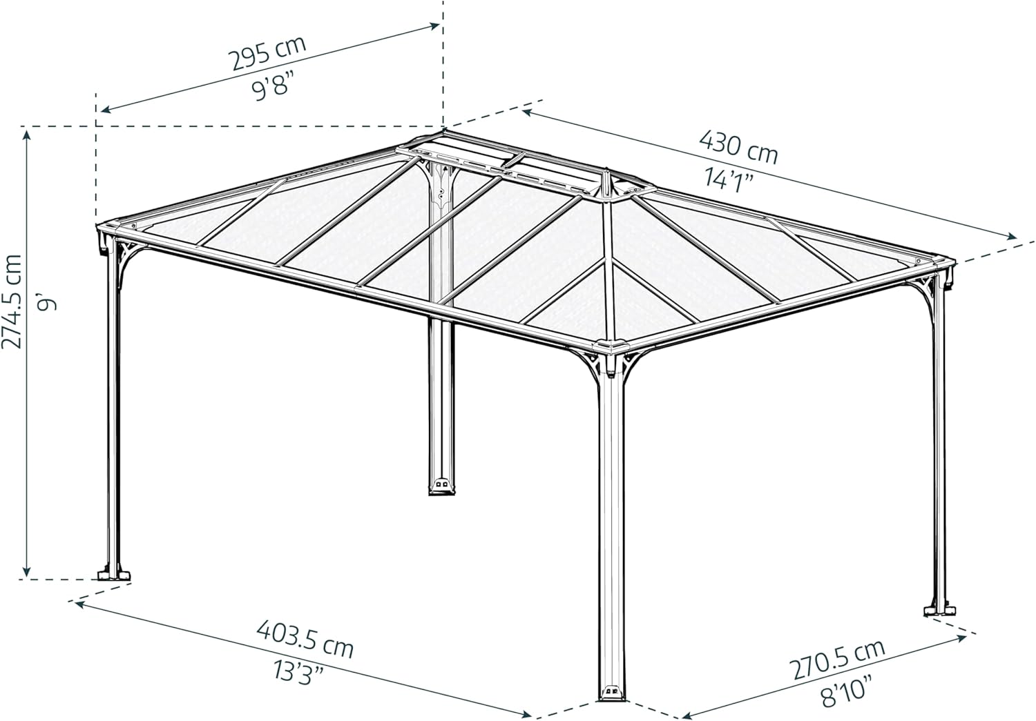 Palram Martinique 4300 Gartenpavillon: Höchst widerstandsfähig, Hardtop Pavillon 430 x296 cm. Robuste Aluminiumkonstruktion Mit Dach Aus Polycarbonat. Ideal Als Freistehende Überdachung