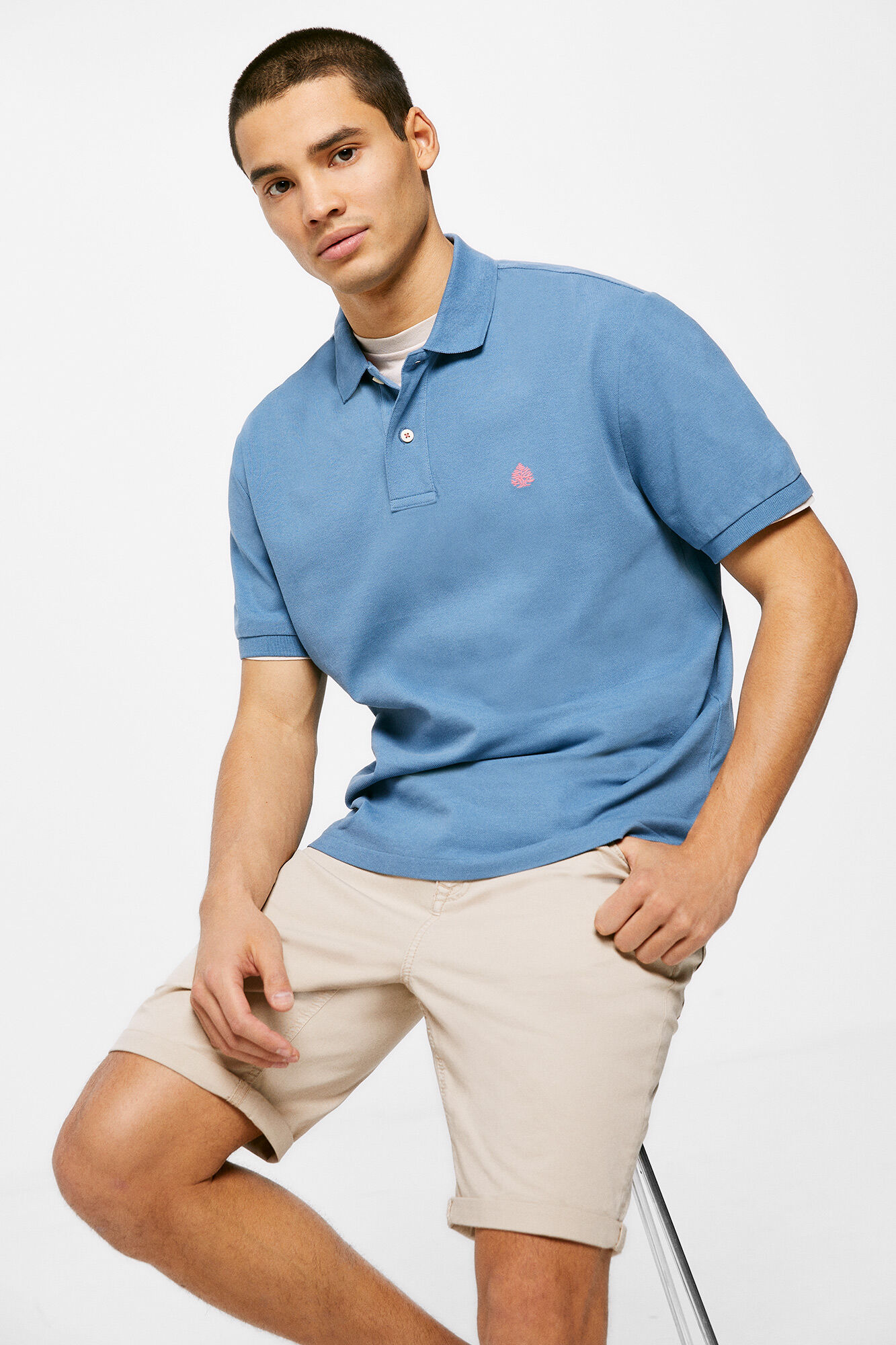 Camisa polo básica em piqué - azul médio