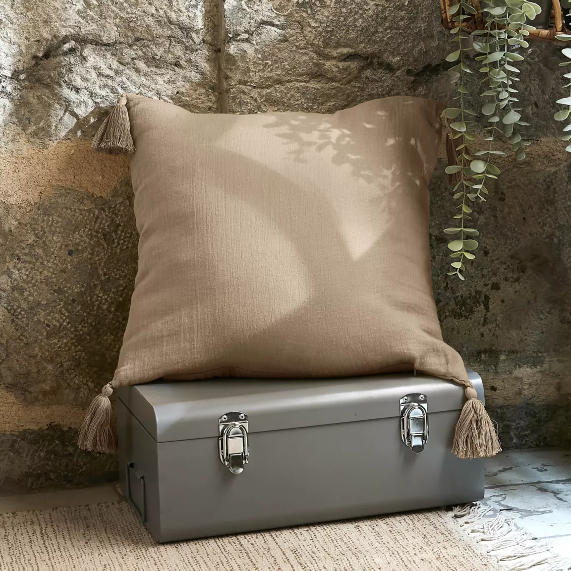 Coussin carré gaze de coton (40 x 40 cm) Gaïa Ficelle