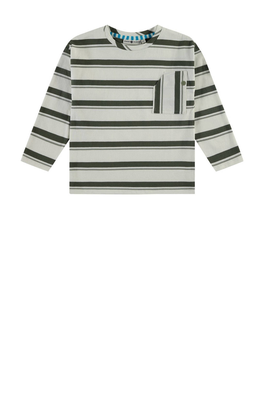 Stains&Stories gestreepte longsleeve ecru/groen