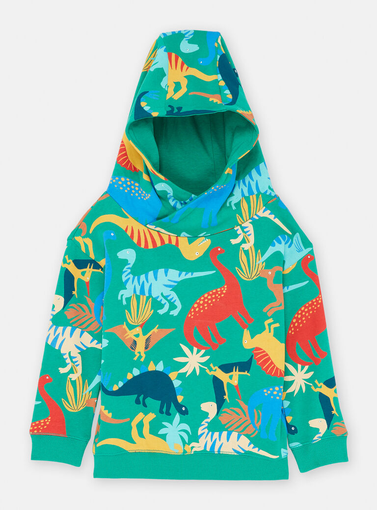 Sweat à capuche vert animation dinosaure pour garçon